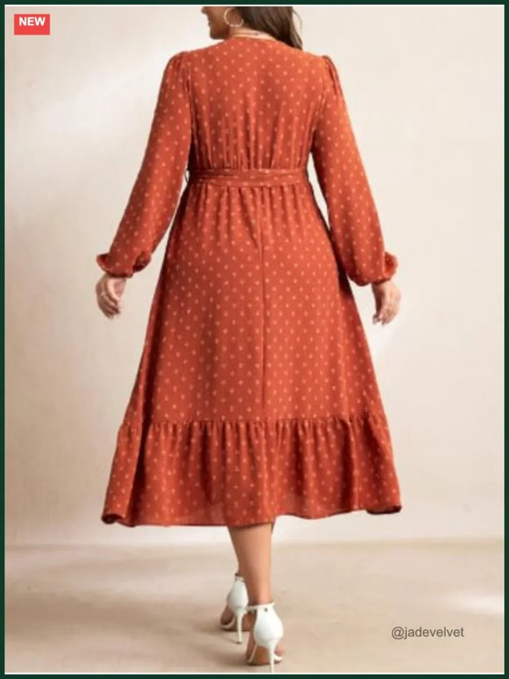 Plus Size Wrap V-Neck Long Sleeve Maxi Dress Swiss Dot with Pockets